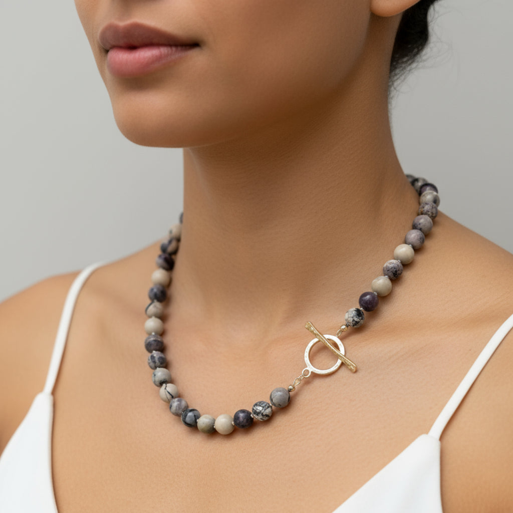 Willow & Fern Gemstone Jasper Necklace on a model