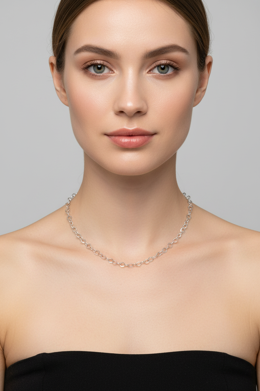 Petite Silver Cable Chain on a model