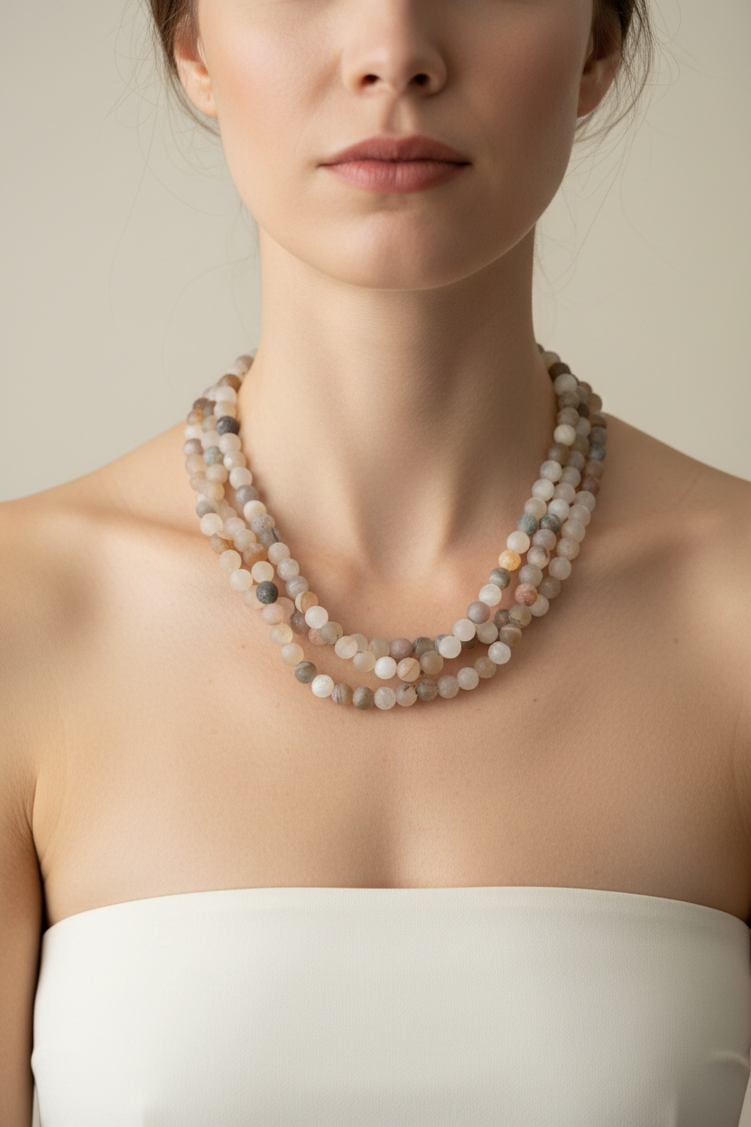 Agate Multi Strand Necklace on a model