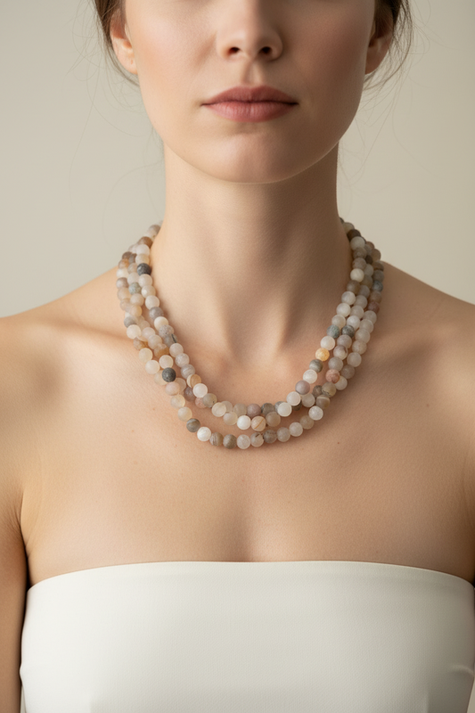 Agate Multi Strand Necklace on a model