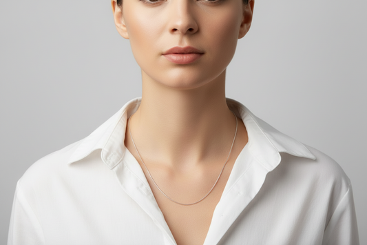 Silver box chain on a model