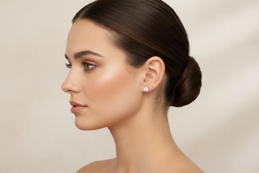 Goshenite earrings on a model