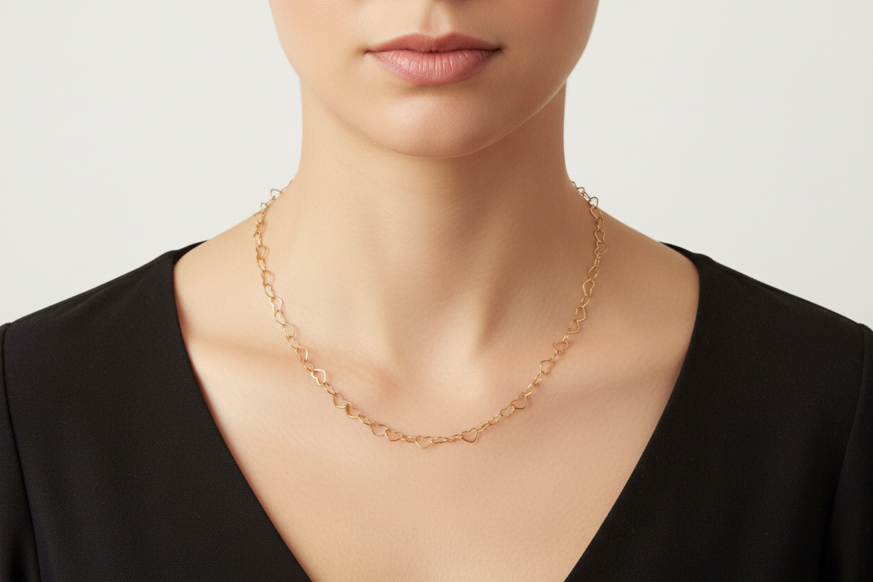 Gold chain necklace on a model