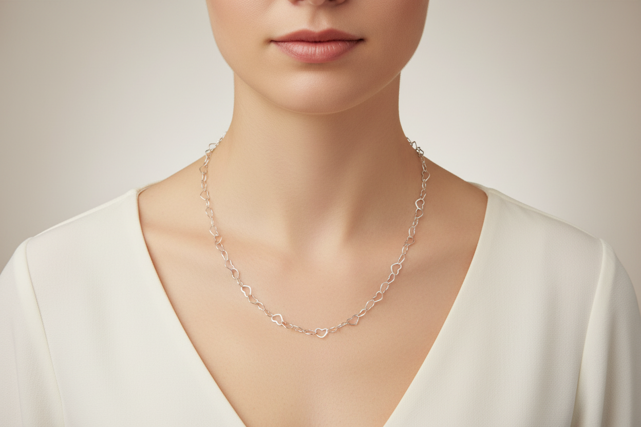 Silver chain necklace on a model