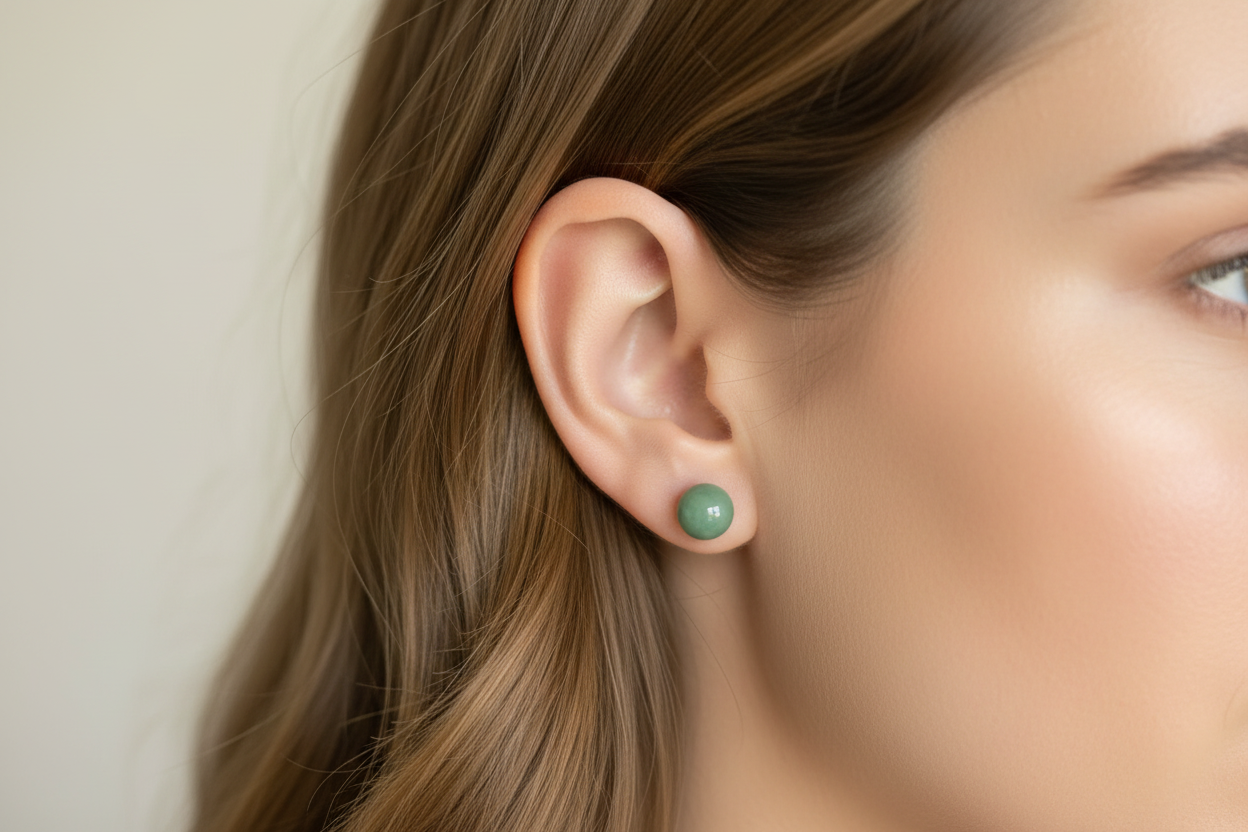 Bluewater Jade earrings on a model