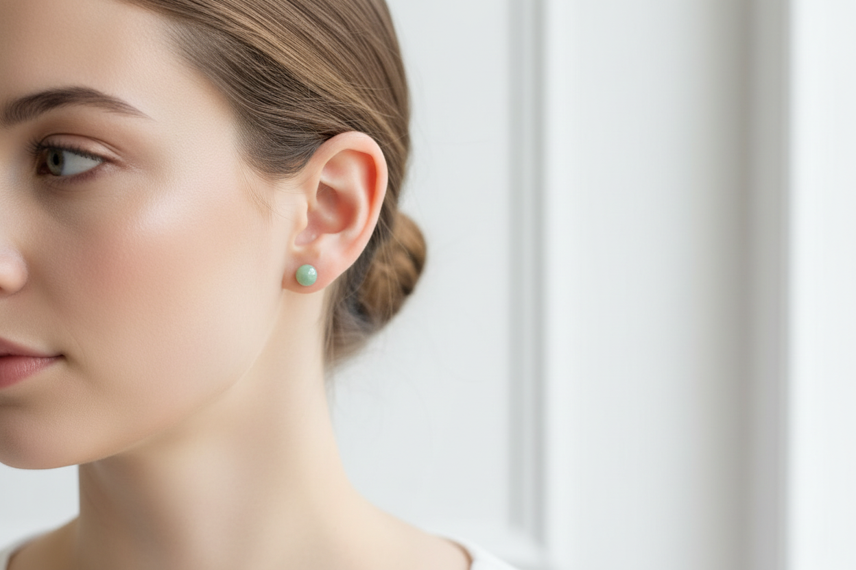 Jade earrings on a model