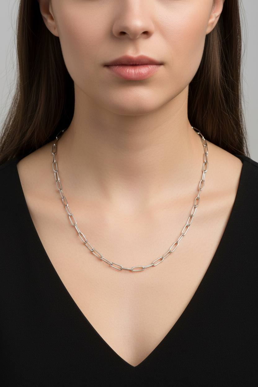 Large Silver Paperclip Chain on a Model