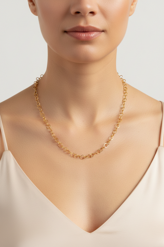 Petite Gold Cable Chain on a Model