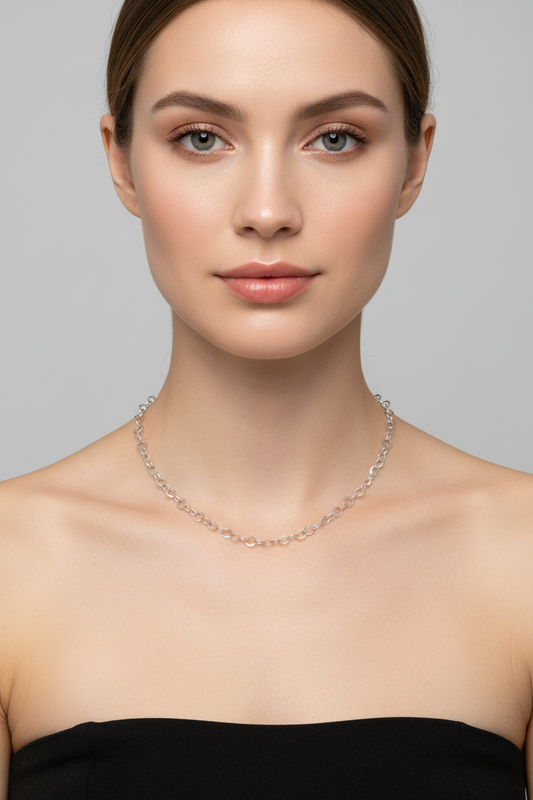 Petite Silver Cable Chain on a model
