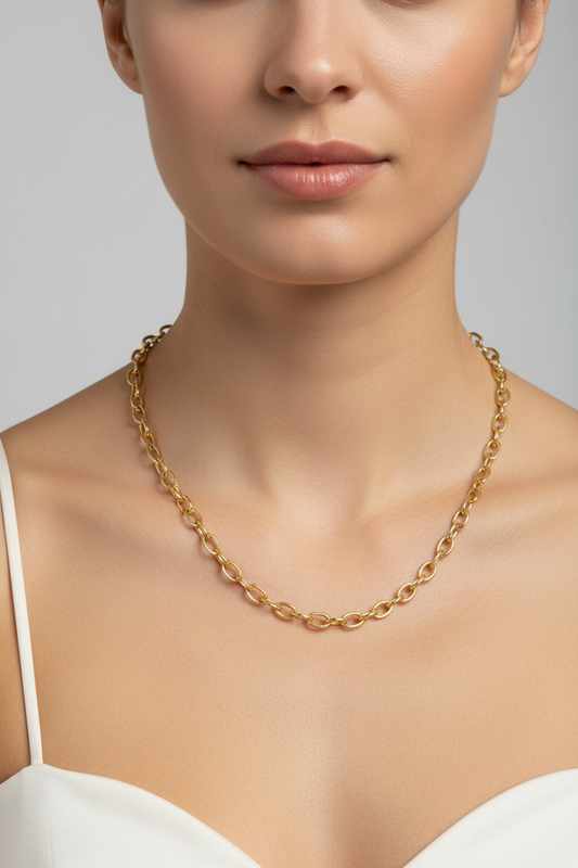Textured Gold Cable Chain on a model