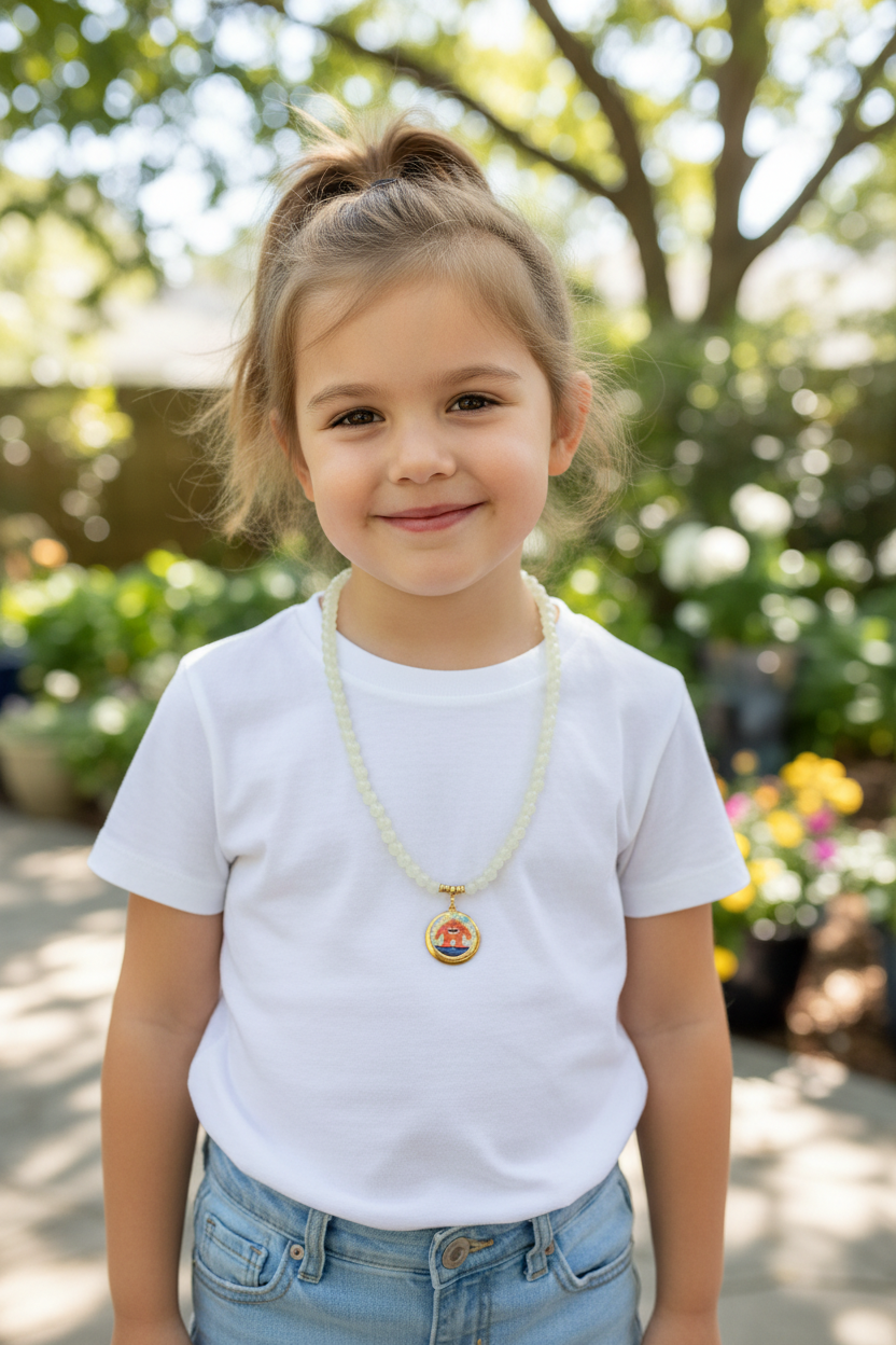 Necklace with a pendant on a model